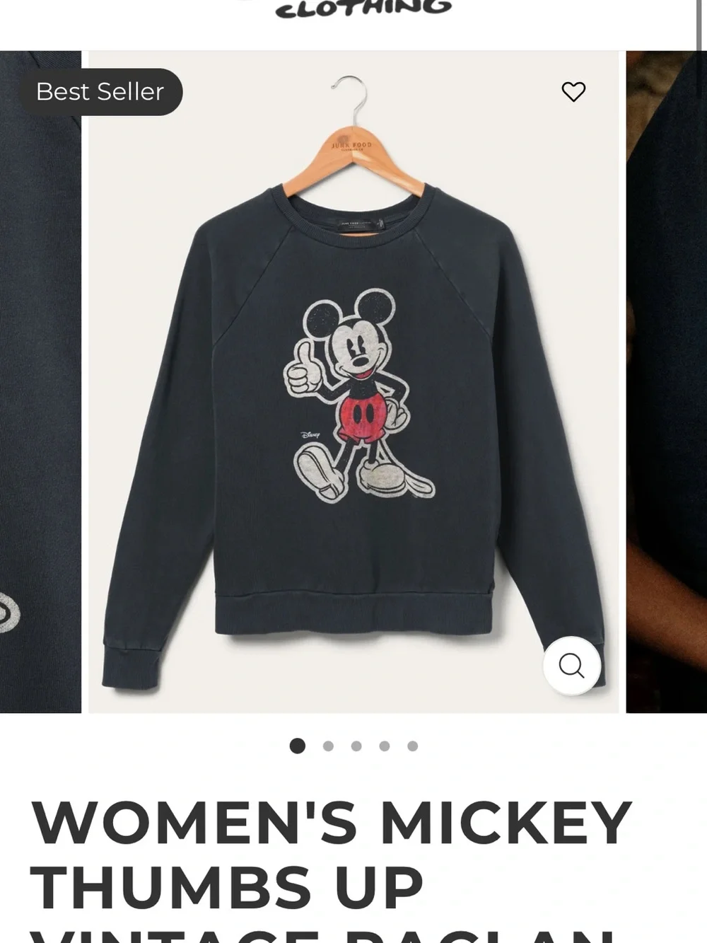Junk Food Women's Mickey Thumbs Up Vintage Raglan Crew Sweatshirt - Black Lrg - Picture 1 of 12